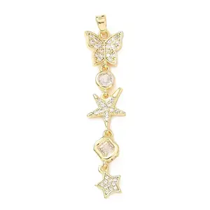 Tassel Brass Micro Pave Clear Cubic Zirconia Pendants