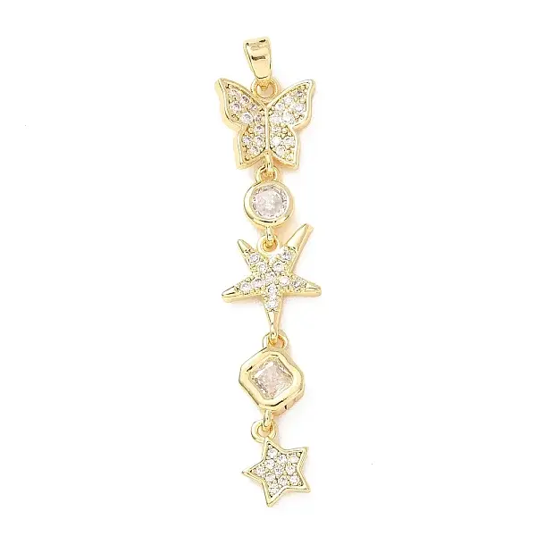 Tassel Brass Micro Pave Clear Cubic Zirconia Pendants