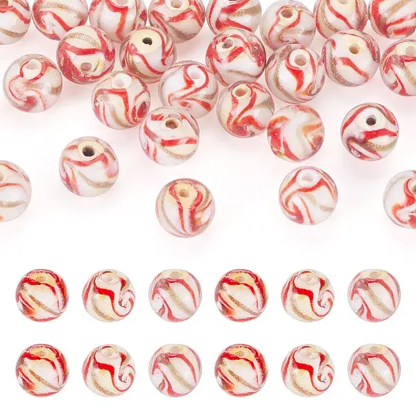 30Pcs Handmade Gold Sand Lampwork Beads