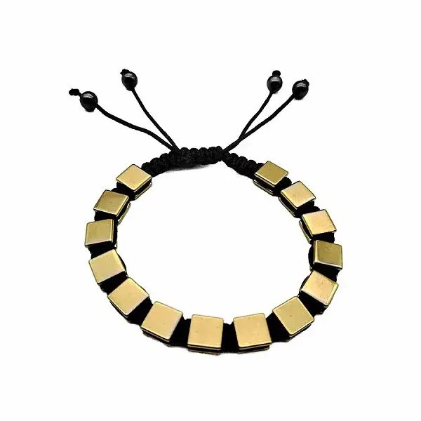 Synthetic Hematite Square Braided Bead Bracelet