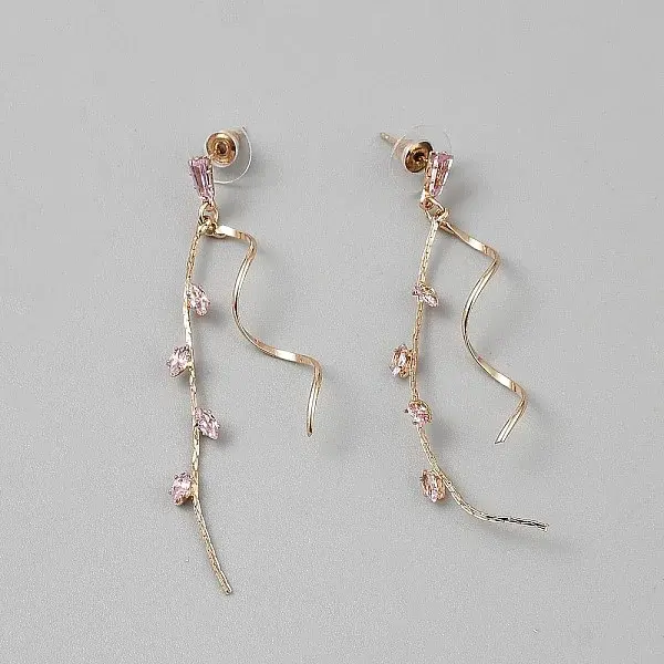 Brass Micro Pave Cubic Zirconia Dangle Stud Earrings