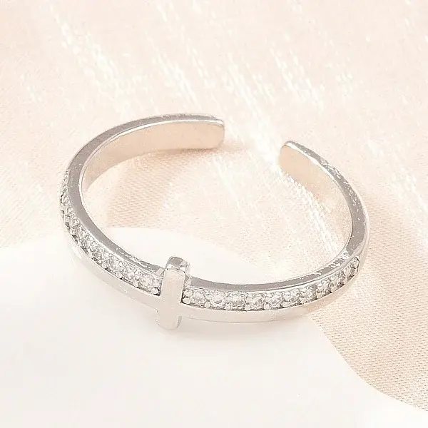 Brass Micro Pave Cubic Zirconia Cuff Open Rings