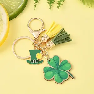 St. Patrick's Day Alloy Enamel & Faux Suede Tassel & Wood Keychains