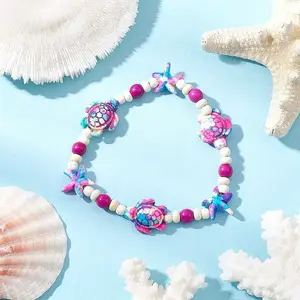 Starfish & Turtle Synthetic Turquoise Dyed Beads Stretch Bracelets for Women