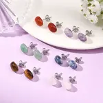 Natural Mixed Stone & 304 Stainless Steel Stud Earrings