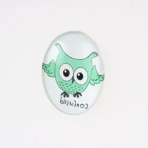 Cartoon Owl Printed Glass Oval Cabochons