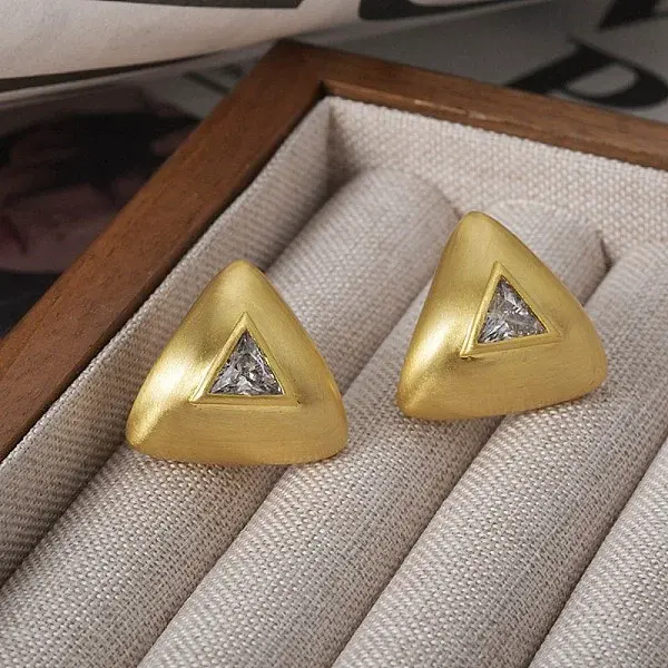 Triangle Brass Drawbench Stud Earring