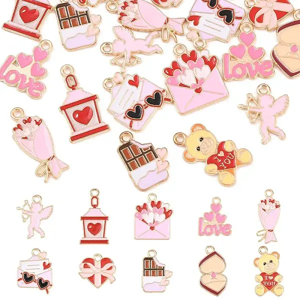 20Pcs 10 Styles Valentine's Day Alloy Enamel Pendants