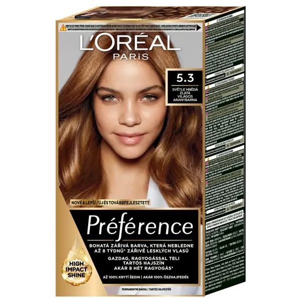 Permanentní barva Loréal Préférence 5.3 světle hnědá zlatá - L’Oréal Paris + dárek zdarma