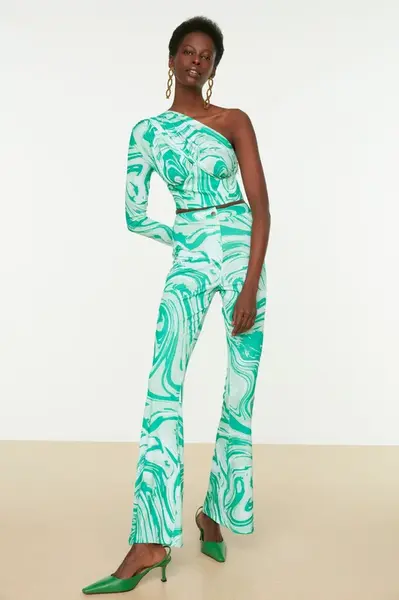 Trendyol Green Flare Leg Kalhoty