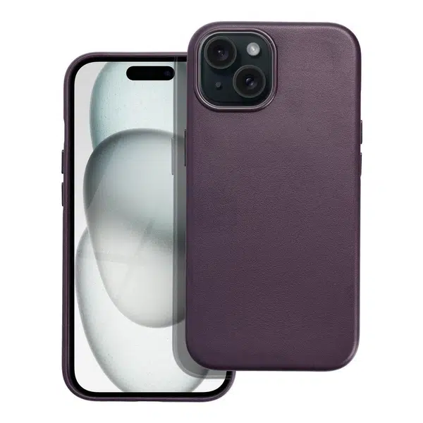 Zadní kryt LEATHER MAG COVER case pro Apple iPhone 15, dark violet