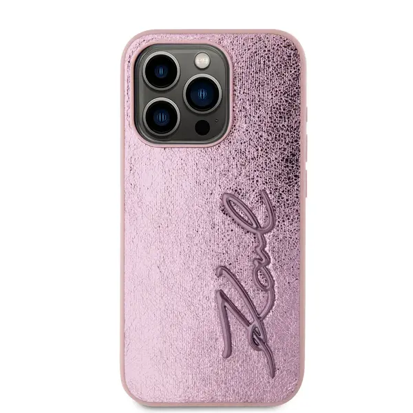 Zadní kryt Karl Lagerfeld Wrinkled PU Signature Logo pro Apple iPhone 15 Pro Max, růžová