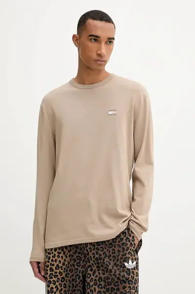 Bavlněné tričko s dlouhým rukávem Tommy Jeans hnědá barva, DM0DM21974