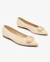 Resti Beige women's pointed-toe ballerinas with embellishment on the nose Tidita