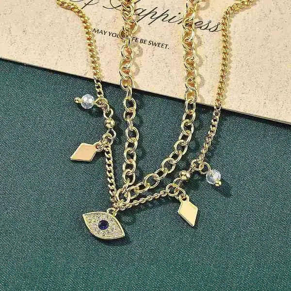 Brass Micro Pave Cubic Zirconia Multi-strand Charm Bracelets