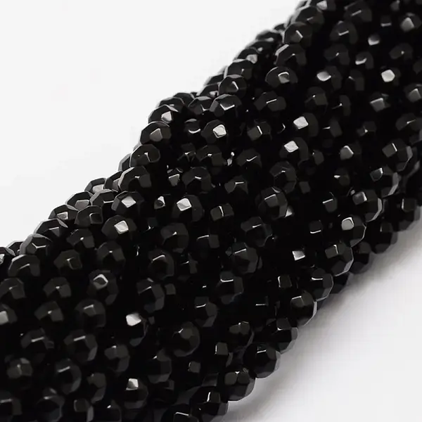 Faceted Natural Onyx Round Beads Strands