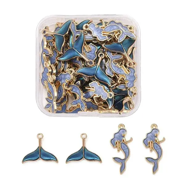 50Pcs 2 Style Alloy Enamel Pendants