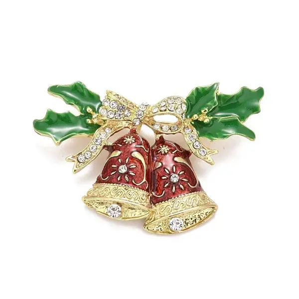 Colorful Enamel Christmas Bell Brooch with Crystal Rhinestone