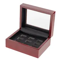 9-Slot Wooden Championship Rings Display Case Box