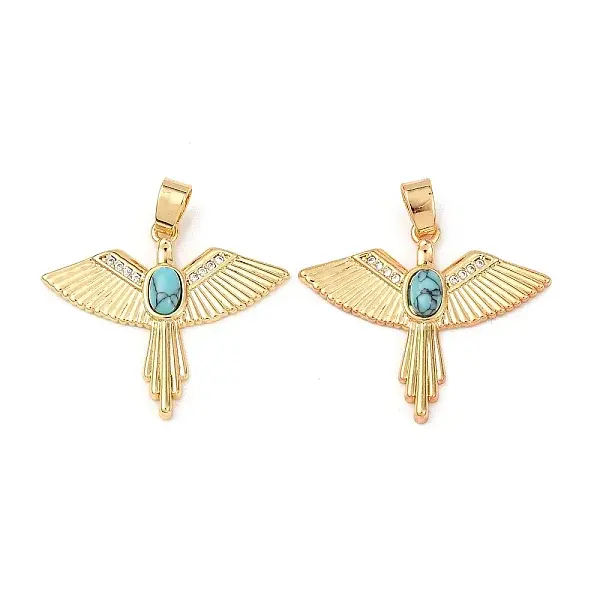 Brass Micro Pave Cubic Zirconia with Synthetic Turquoise Pendants