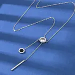 304 Stainless Steel Crystal Rhinestone Flat Round Pendant Y Necklaces