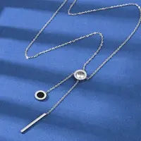 304 Stainless Steel Crystal Rhinestone Flat Round Pendant Y Necklaces