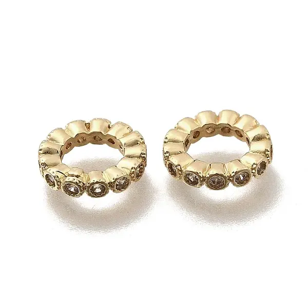 Brass Micro Pave Clear Cubic Zirconia European Beads