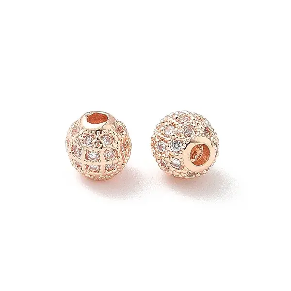 Rack Plating Round Brass Micro Pave Cubic Zirconia Beads