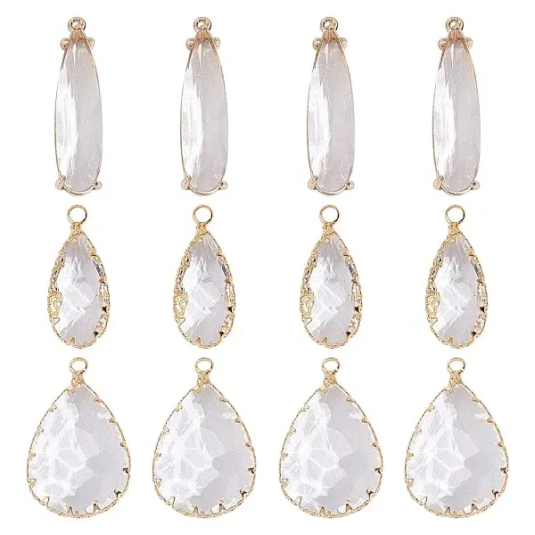 12Pcs 3 Styles Brass Glass Pendants