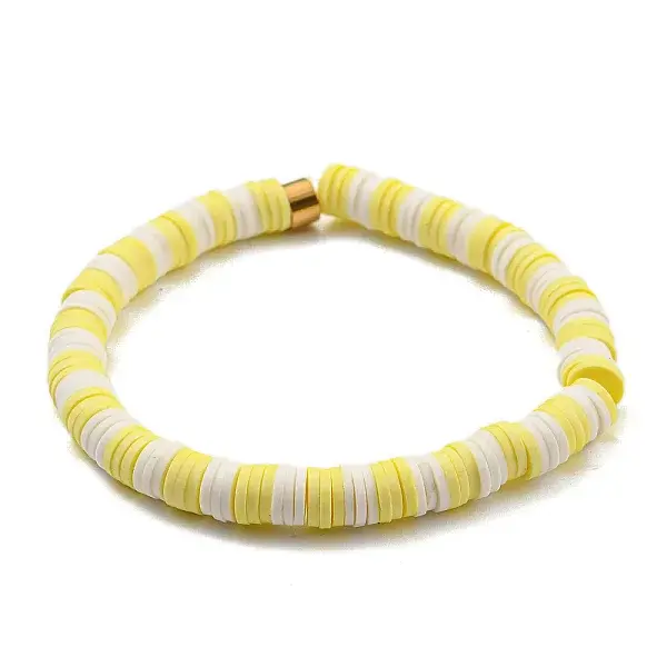 Polymer Clay Heishi Surfer Stretch Bracelet with 304 Stainless Steel Beaded