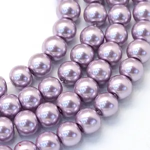 Baking Painted Pearlized Glass Pearl Round Bead Strands