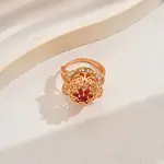 Luxury Vintage Hollow Flower Brass Cubic Zirconia Adjustable Rings for Women