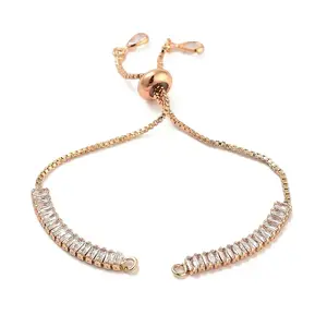 Brass Pave Clear Cubic Zirconia Rectangle Slider Bracelet Making