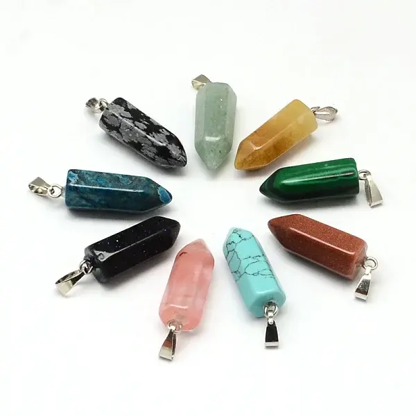 Pencil Natural & Synthetic Mixed Stone Point Pendants