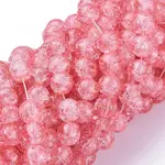 1Strand Salmon Transparent Crackle Glass Round Beads Strands