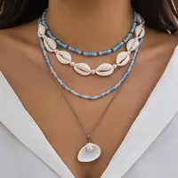 Natural Shell & Plastic Pearl & Glass Seed Beaded Pendant Multi Layered Necklaces for Women