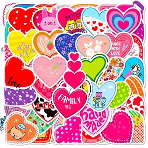 50Pcs Valentine's Day Waterproof Vinyl Heart Stickers Set