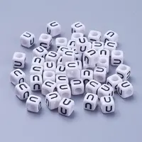 Letter U White Letter Acrylic Cube Beads