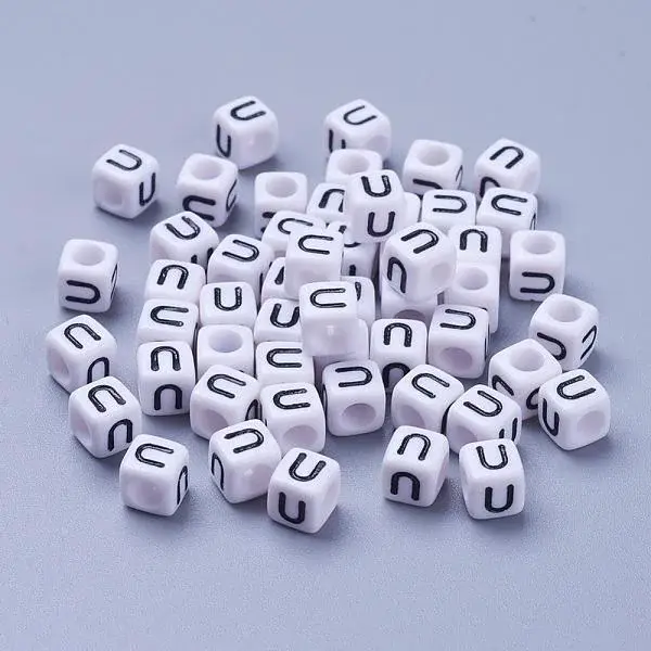 Letter U White Letter Acrylic Cube Beads