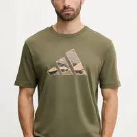 Bavlněné tričko adidas Camo Logo pánské, zelená barva, s potiskem, KA7131