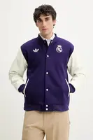 Bunda z vlněné směsi adidas Originals Real CNY JKT fialová barva, přechodná, oversize, JF2587