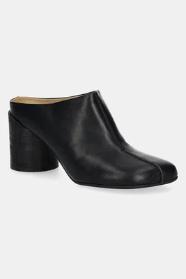Kožené pantofle MM6 Maison Margiela dámské, černá barva, na podpatku, S59WX0071