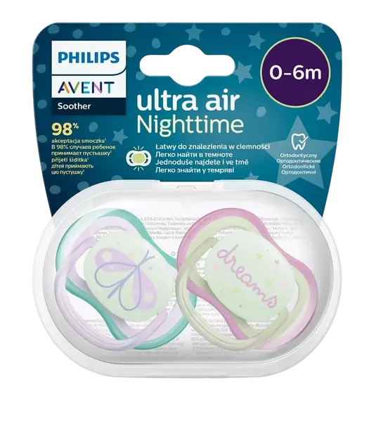 PHILIPS AVENT Šidítko Ultra air noční 0-6m dívka 2 ks