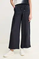 Lněné kalhoty Marella MATTINO dámské, tmavomodrá barva, široké, high waist, 2513131084200