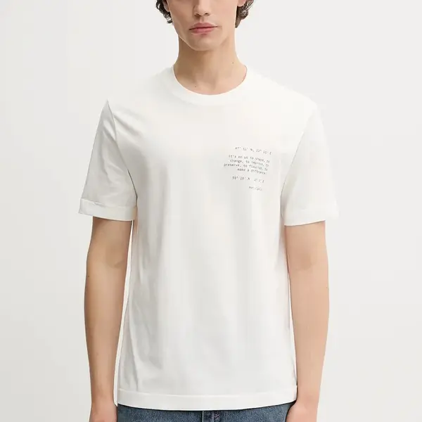 Bavlněné tričko Marc O'Polo pánské, béžová barva, s potiskem, 526201251138