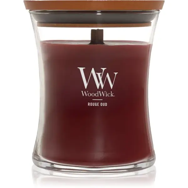 Woodwick Opulent Wood Rouge Oud vonná sviečka s dreveným knotom 275 g