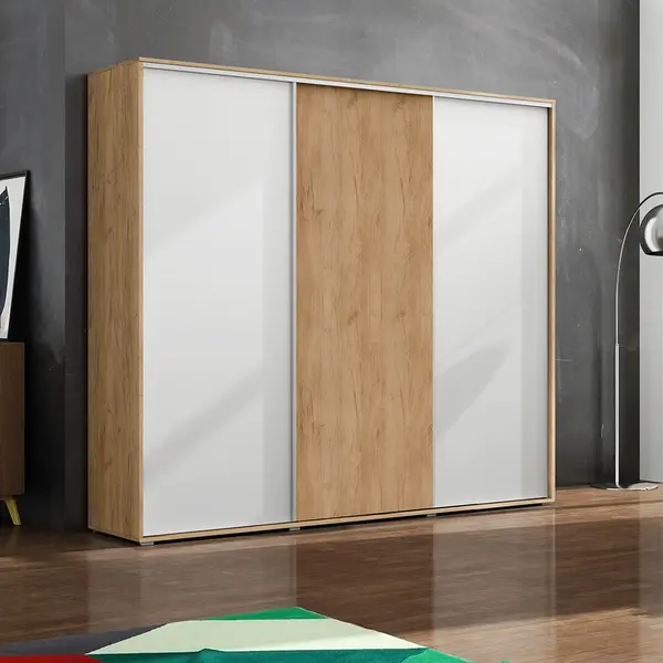 Šatní skříň Ska A24 XL Economy Barva korpusu: Dub - Craft zlatý, Rozměry: 278 cm, Dveře: Craft zlatý – Bílý mat