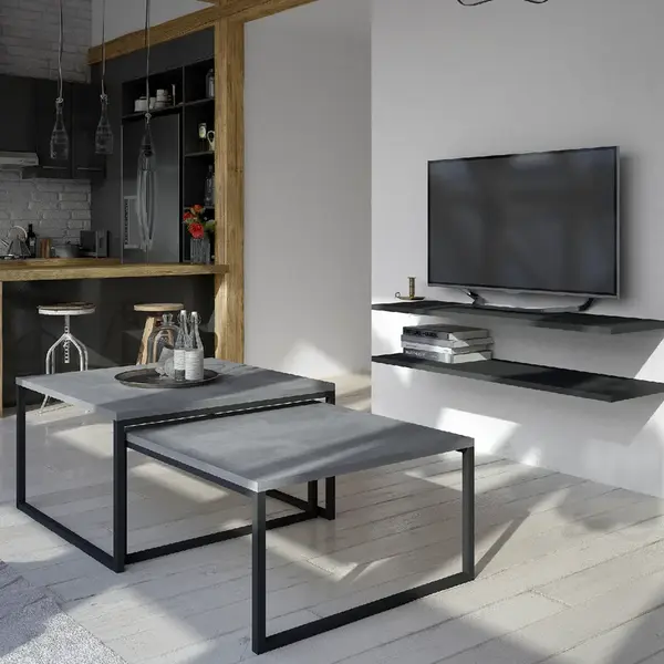 Konferenční stolek Nevio Barva desky: Beton, Barva podstavy: Černá