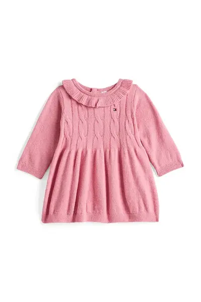 Kojenecké šaty Tommy Hilfiger růžová barva, mini, áčková, KN0KN02111