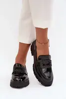 Boto Lakované polobotky dámské mokasyny s ozdobnou sponou Černé Luvianne